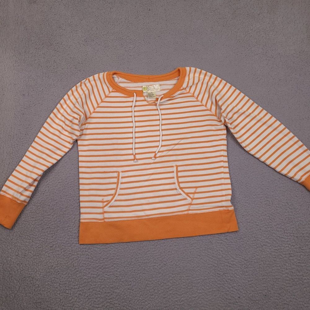 Halcyon Sweater Womens PM Petite Medium Orange White Striped Drawstring Pockets‎
